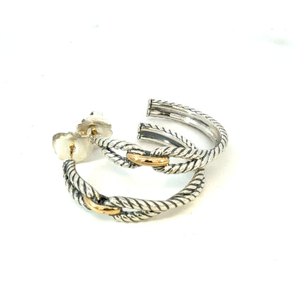 David Yurman 18k Gold & Silver Hoop Earrings Sterling Silver Estate DY617