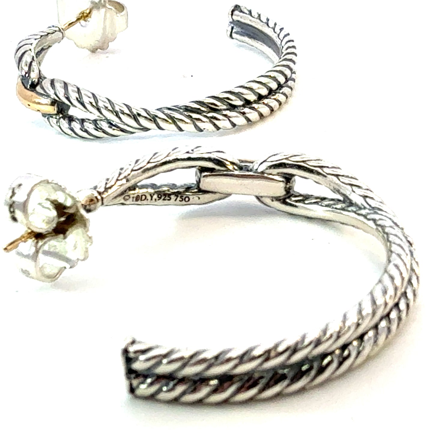 David Yurman 18k Gold & Silver Hoop Earrings Sterling Silver Estate DY617