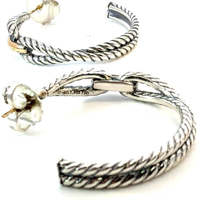 David Yurman 18k Gold & Silver Hoop Earrings Sterling Silver Estate DY617