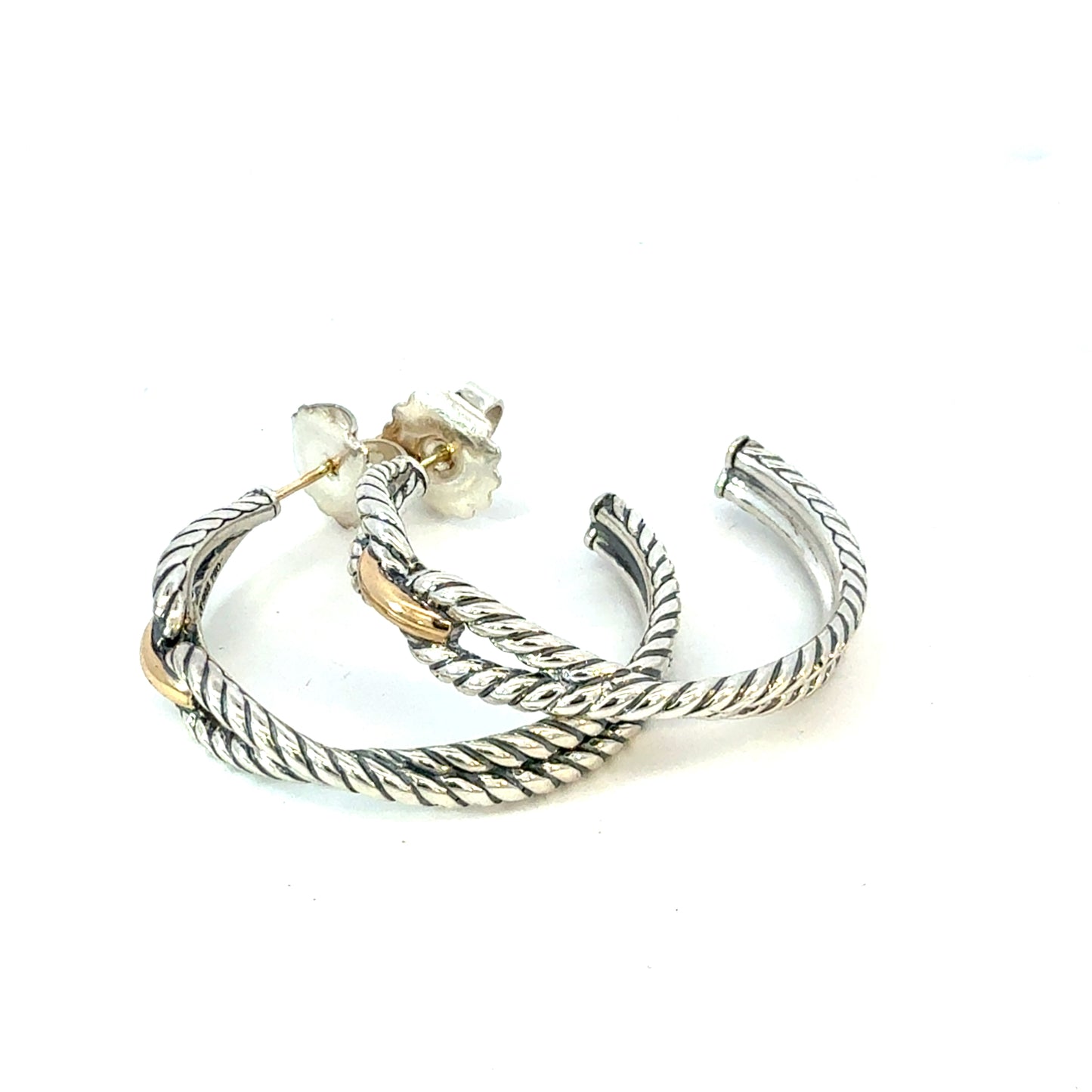 David Yurman 18k Gold & Silver Hoop Earrings Sterling Silver Estate DY617