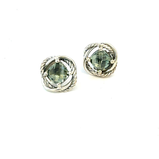 David Yurman Prasiolite Infinity Earrings 14k Gold & Sterling Silver Estate DY619