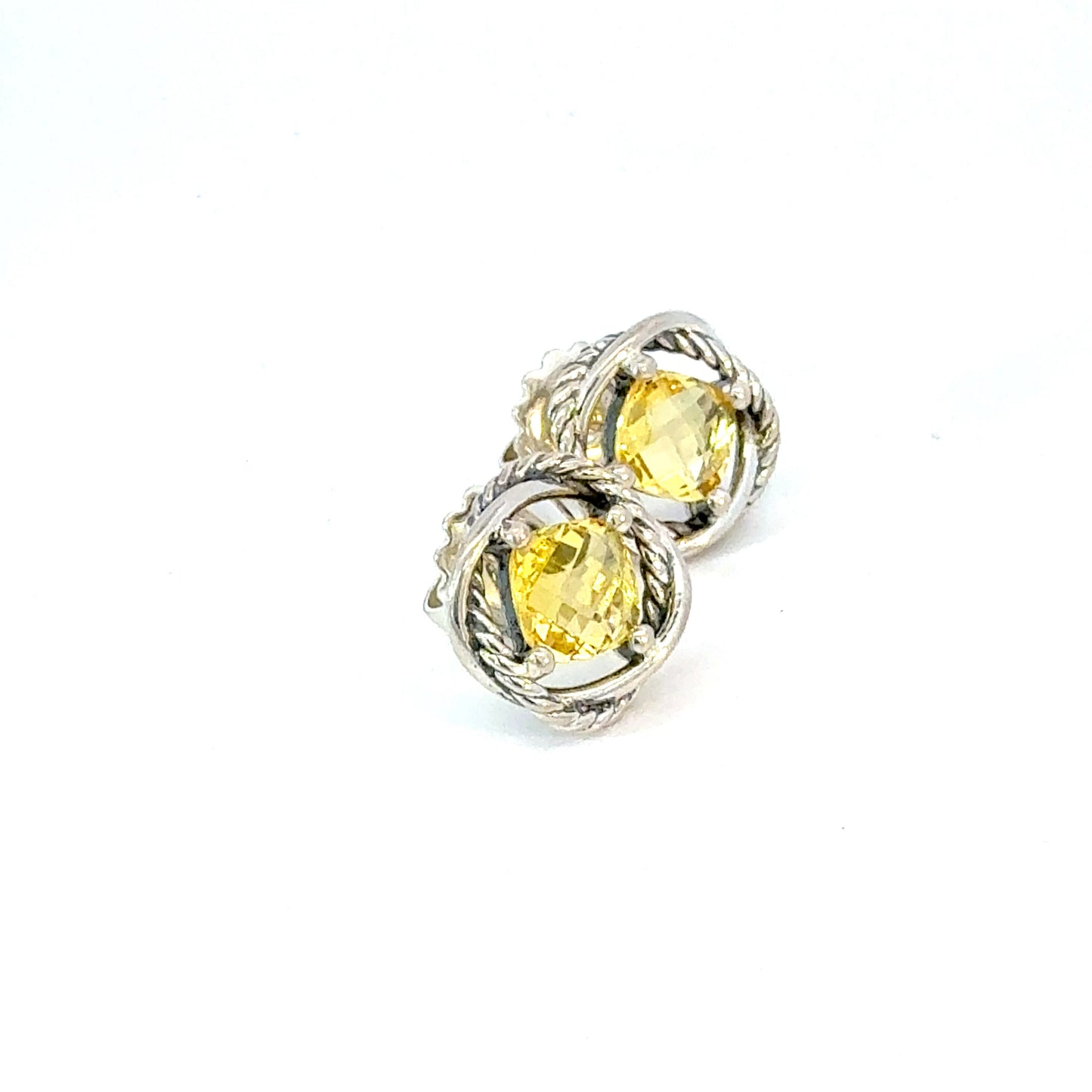 David Yurman Yellow Citrine Infinity Earrings Sterling Silver Estate DY620