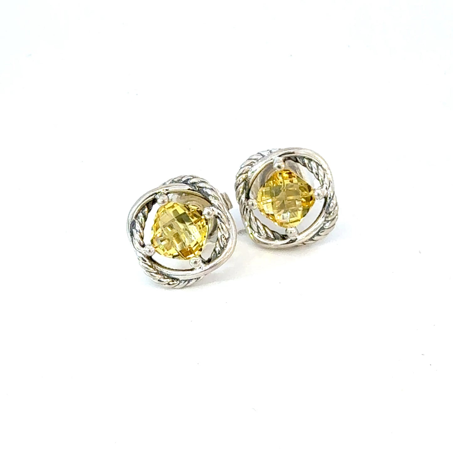 David Yurman Yellow Citrine Infinity Earrings Sterling Silver Estate DY620