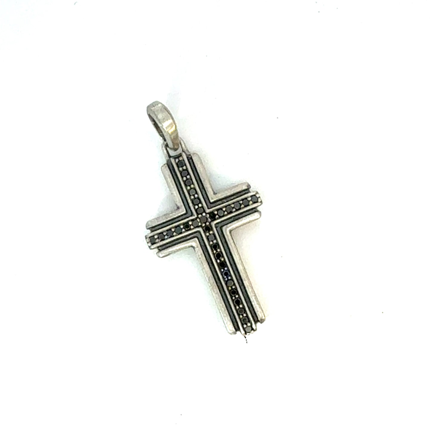 David Yurman Black Diamond Cross Pendant Sterling Silver Estate DY627