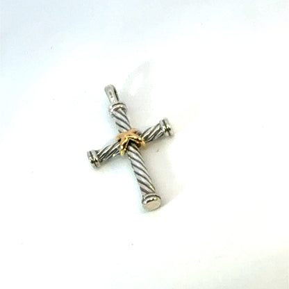 David Yurman 18k Gold & Sterling Silver Cross Pendant Estate DY633