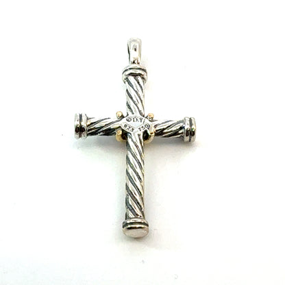 David Yurman 18k Gold & Sterling Silver Cross Pendant Estate DY633