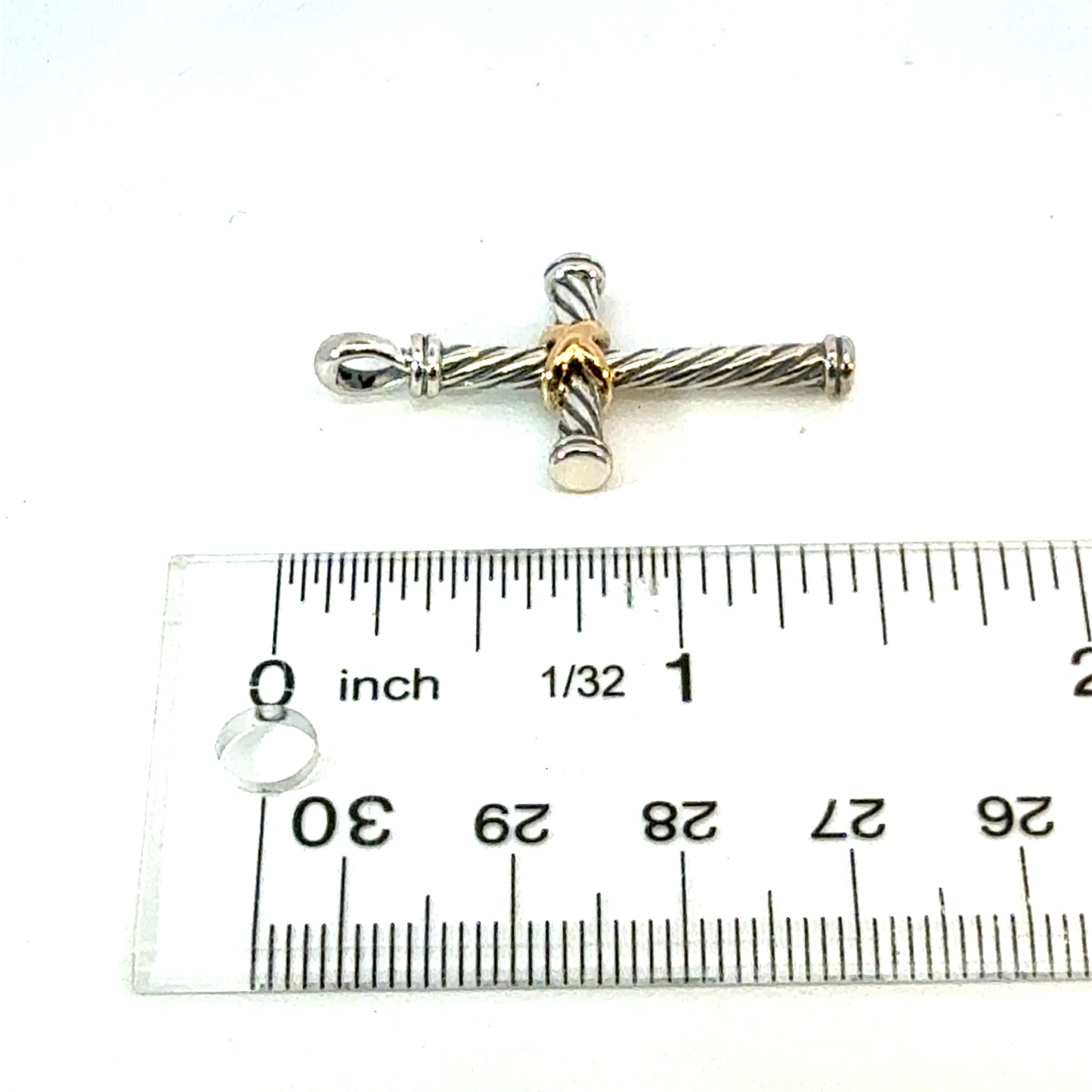 David Yurman 18k Gold & Sterling Silver Cross Pendant Estate DY633