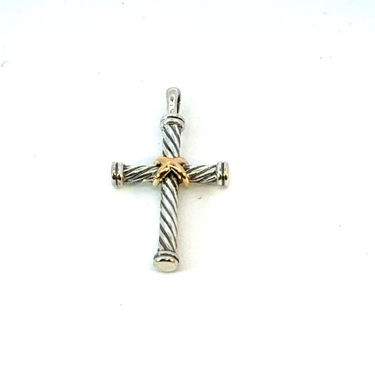 David Yurman 18k Gold & Sterling Silver Cross Pendant Estate DY633