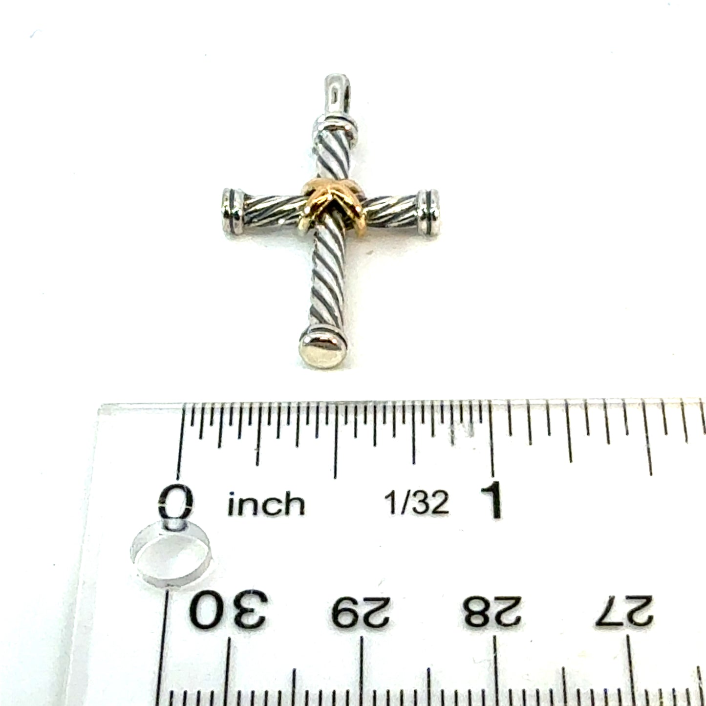 David Yurman 18k Gold & Sterling Silver Cross Pendant Estate DY633