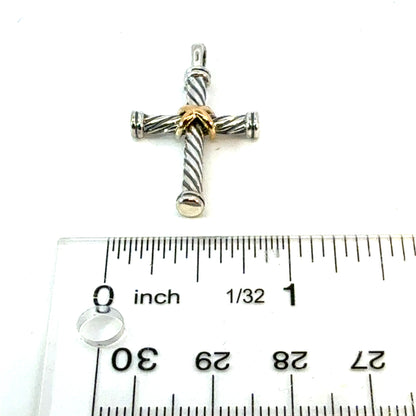 David Yurman 18k Gold & Sterling Silver Cross Pendant Estate DY633