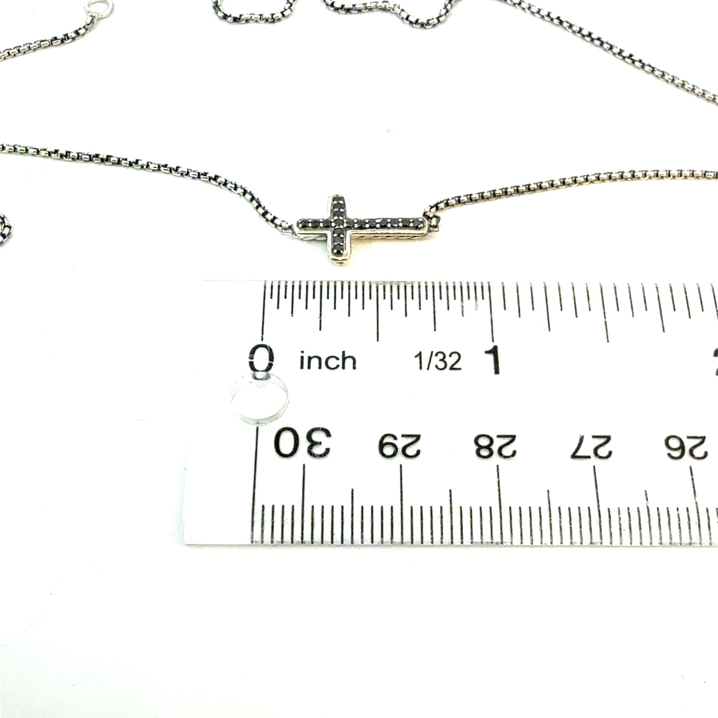 David Yurman Black Diamond Cross Pendant with 16" Chain Sterling Silver Estate DY634