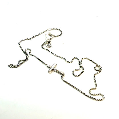 David Yurman Black Diamond Cross Pendant with 16" Chain Sterling Silver Estate DY634