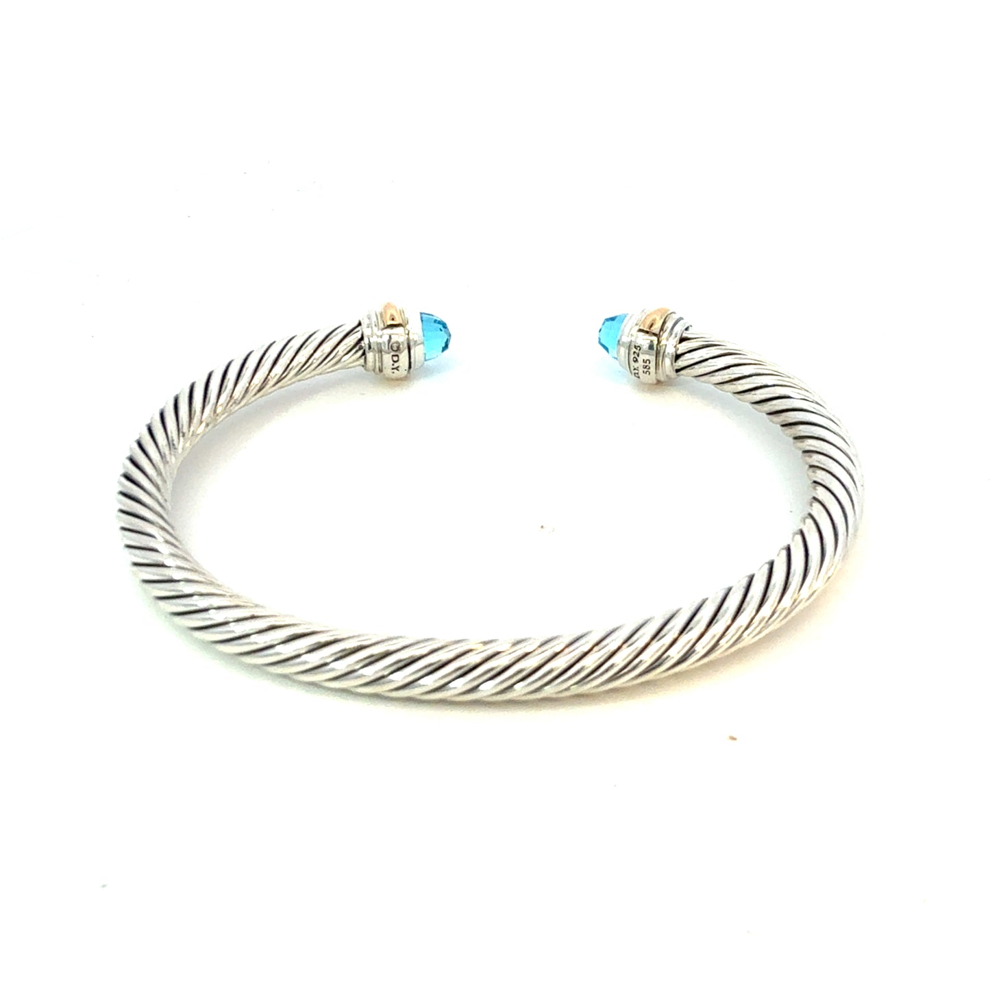David Yurman Blue Topaz Cuff Bracelet 14k Gold & Silver 5 mm Estate DY636