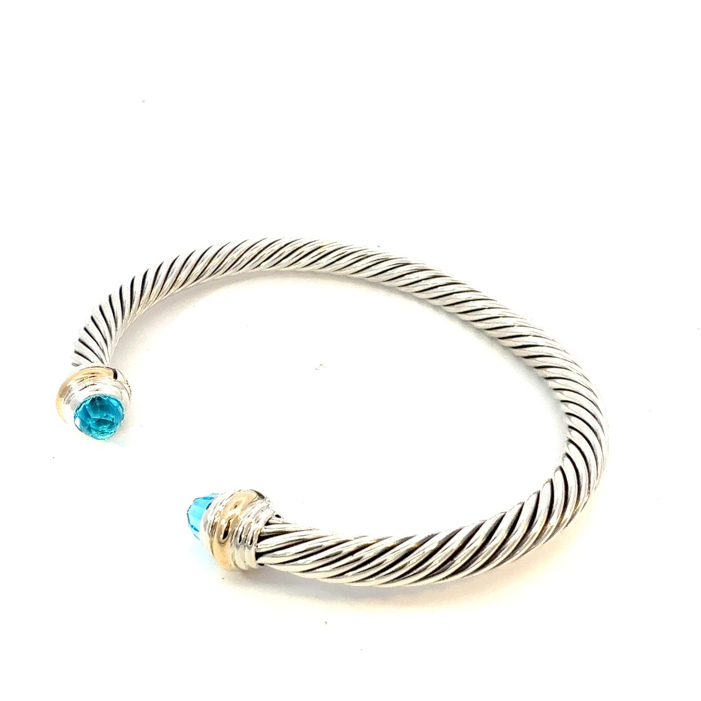 David Yurman Blue Topaz Cuff Bracelet 14k Gold & Silver 5 mm Estate DY636