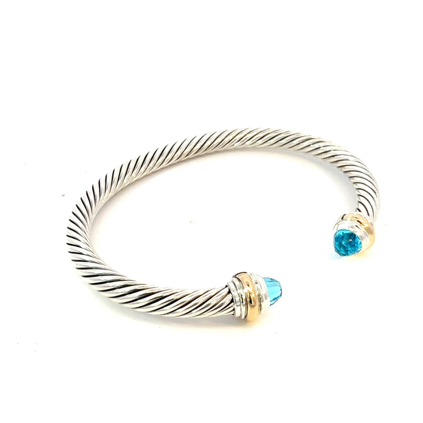 David Yurman Blue Topaz Cuff Bracelet 14k Gold & Silver 5 mm Estate DY636