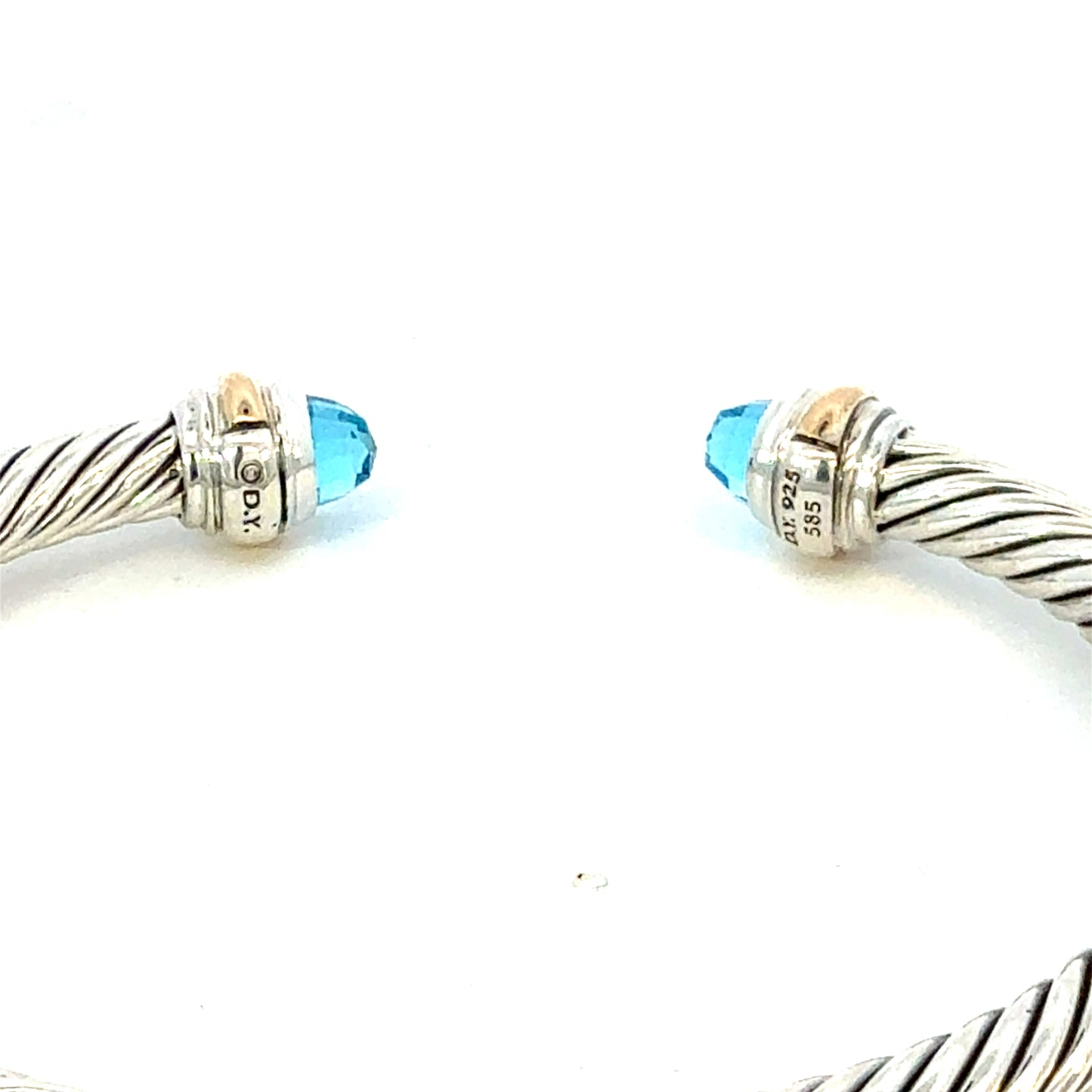 David Yurman Blue Topaz Cuff Bracelet 14k Gold & Silver 5 mm Estate DY636