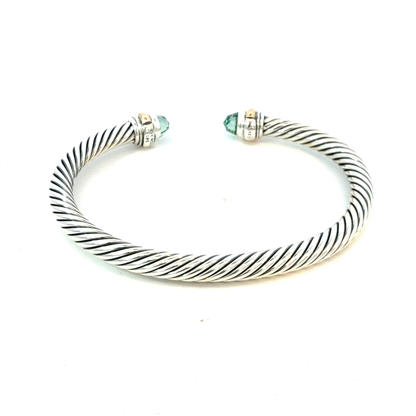 David Yurman Blue Topaz Cuff Bracelet 14k Gold & Silver 5 mm Estate DY637