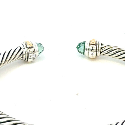 David Yurman Blue Topaz Cuff Bracelet 14k Gold & Silver 5 mm Estate DY637