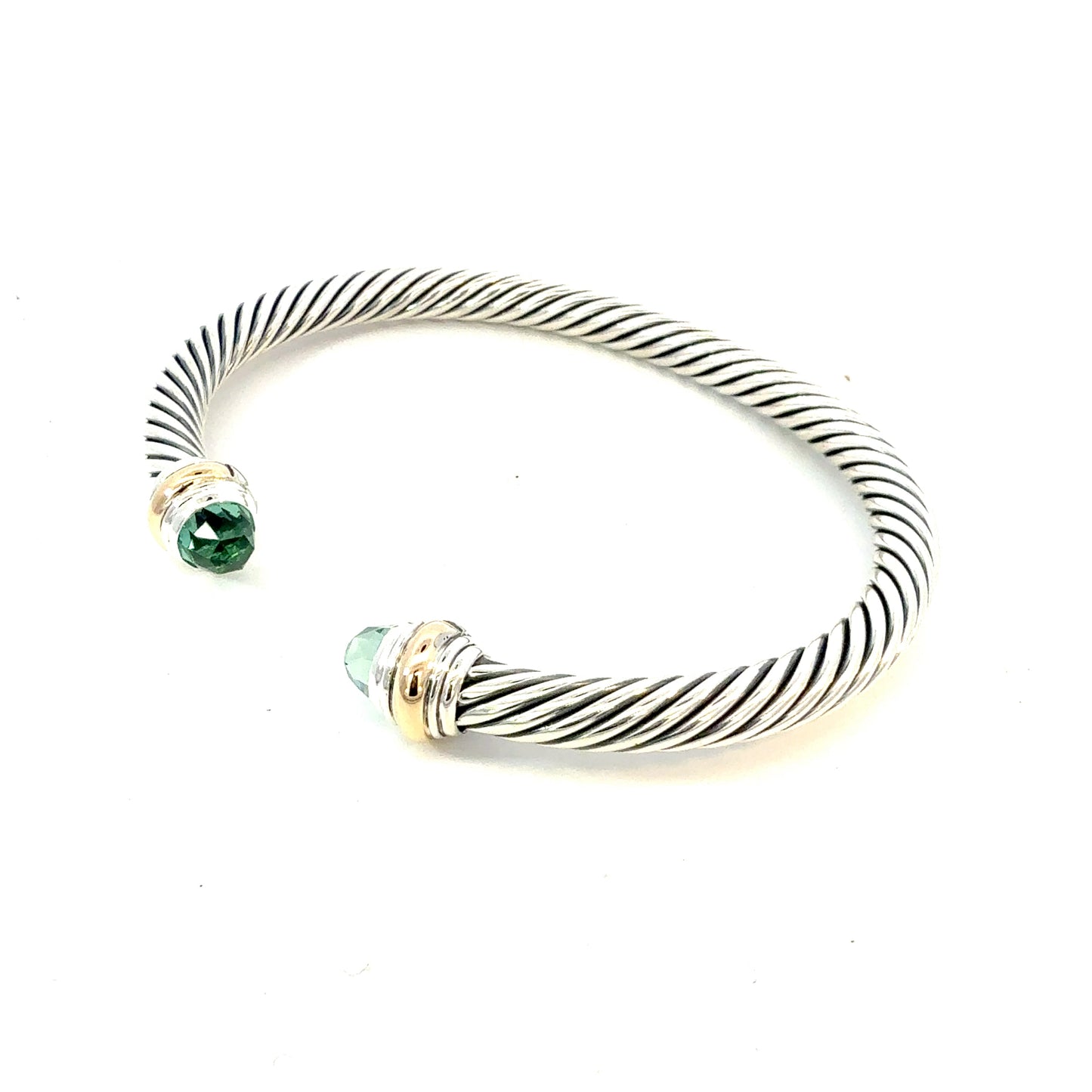 David Yurman Blue Topaz Cuff Bracelet 14k Gold & Silver 5 mm Estate DY637