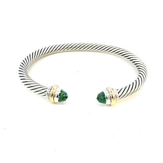 David Yurman Blue Topaz Cuff Bracelet 14k Gold & Silver 5 mm Estate DY637