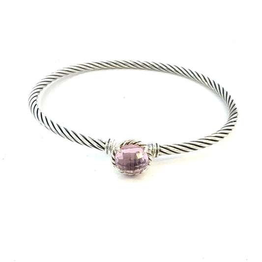 David Yurman Morganite Cuff Bracelet Size M 7.5" 3 mm Sterling Silver Estate DY639
