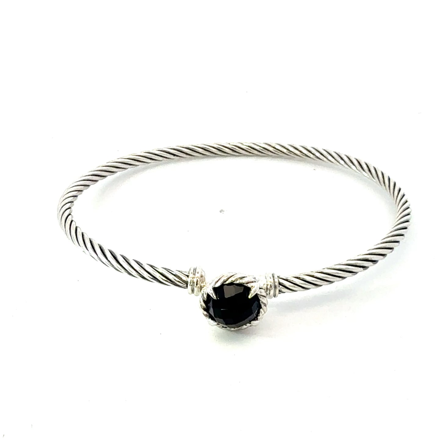 David Yurman Onyx Cuff Bracelet Size M 7.5" 3 mm Sterling Silver Estate DY640
