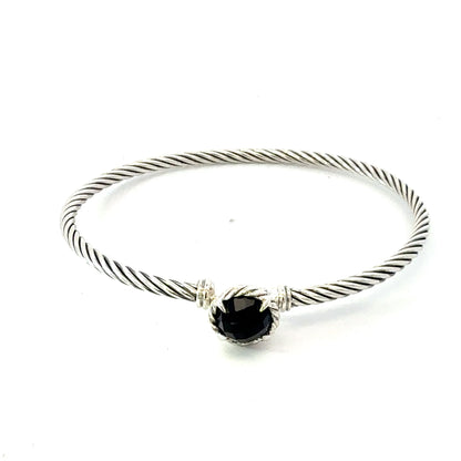 David Yurman Onyx Cuff Bracelet Size M 7.5" 3 mm Sterling Silver Estate DY640