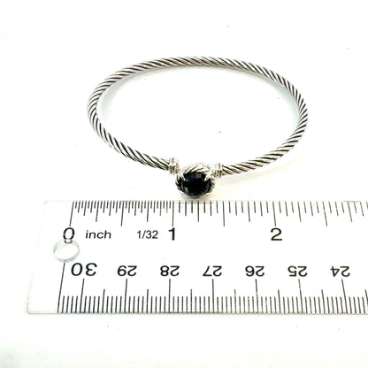 David Yurman Onyx Cuff Bracelet Size M 7.5" 3 mm Sterling Silver Estate DY640