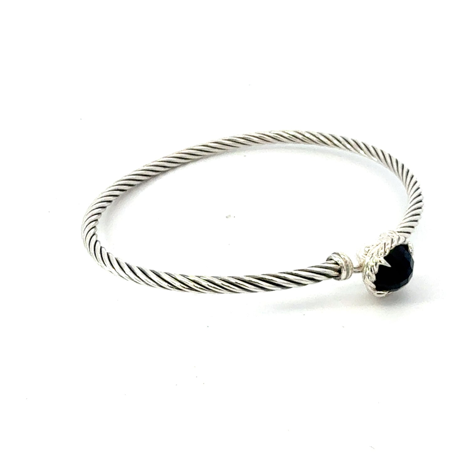 David Yurman Onyx Cuff Bracelet Size M 7.5" 3 mm Sterling Silver Estate DY640