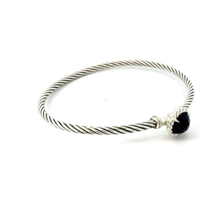 David Yurman Onyx Cuff Bracelet Size M 7.5" 3 mm Sterling Silver Estate DY640