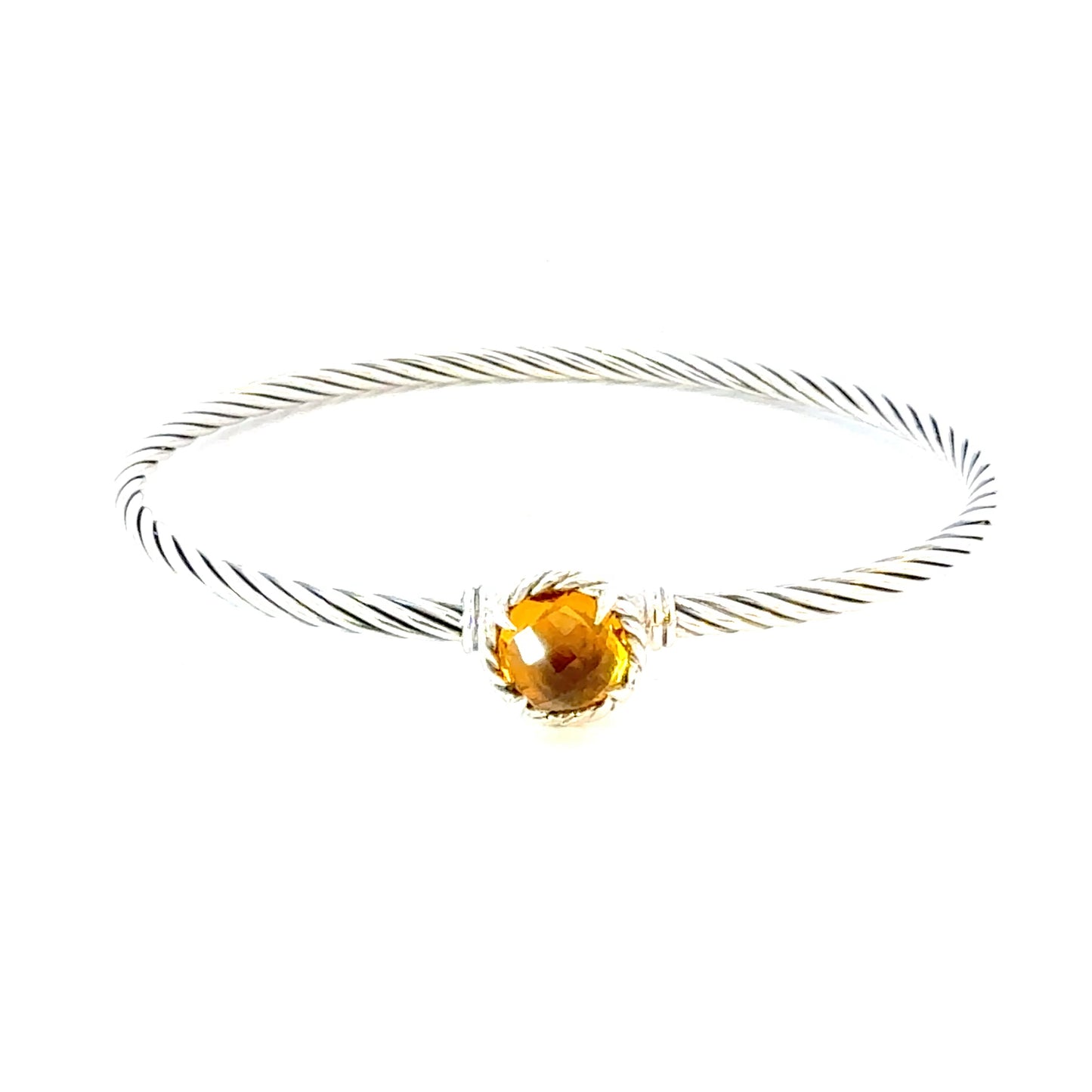 David Yurman Citrine Cuff Bracelet Size M 7.5" 3 mm Sterling Silver Estate DY641