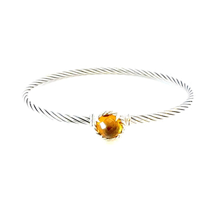 David Yurman Citrine Cuff Bracelet Size M 7.5" 3 mm Sterling Silver Estate DY641