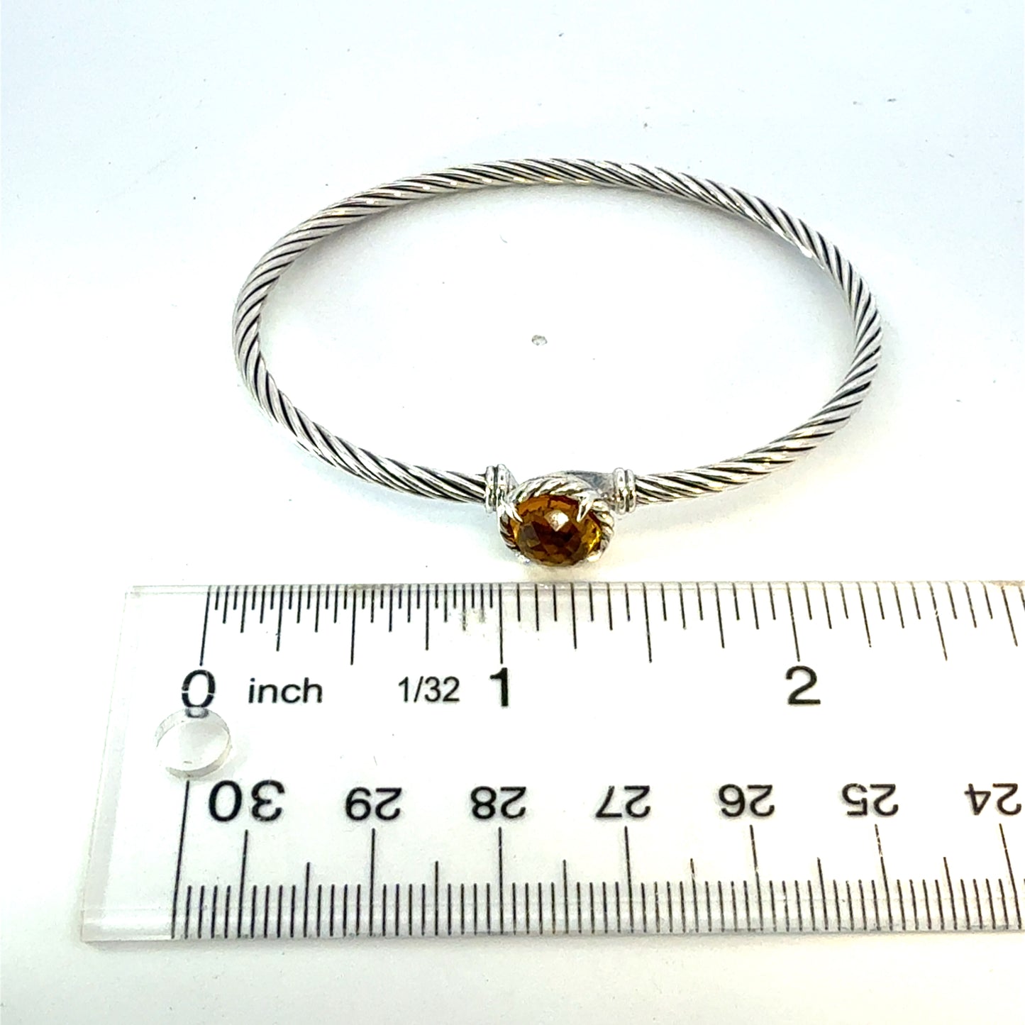 David Yurman Citrine Cuff Bracelet Size M 7.5" 3 mm Sterling Silver Estate DY641