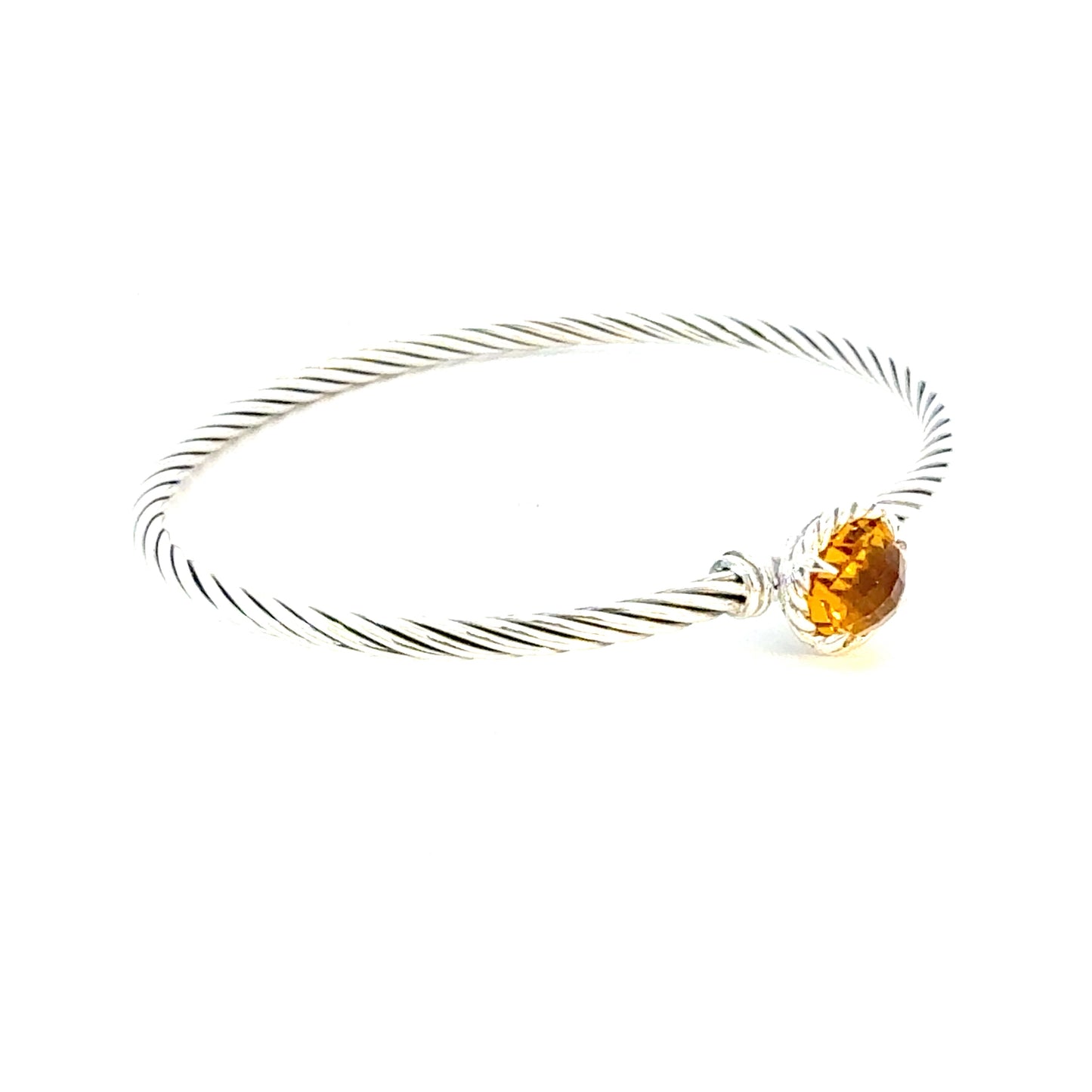 David Yurman Citrine Cuff Bracelet Size M 7.5" 3 mm Sterling Silver Estate DY641