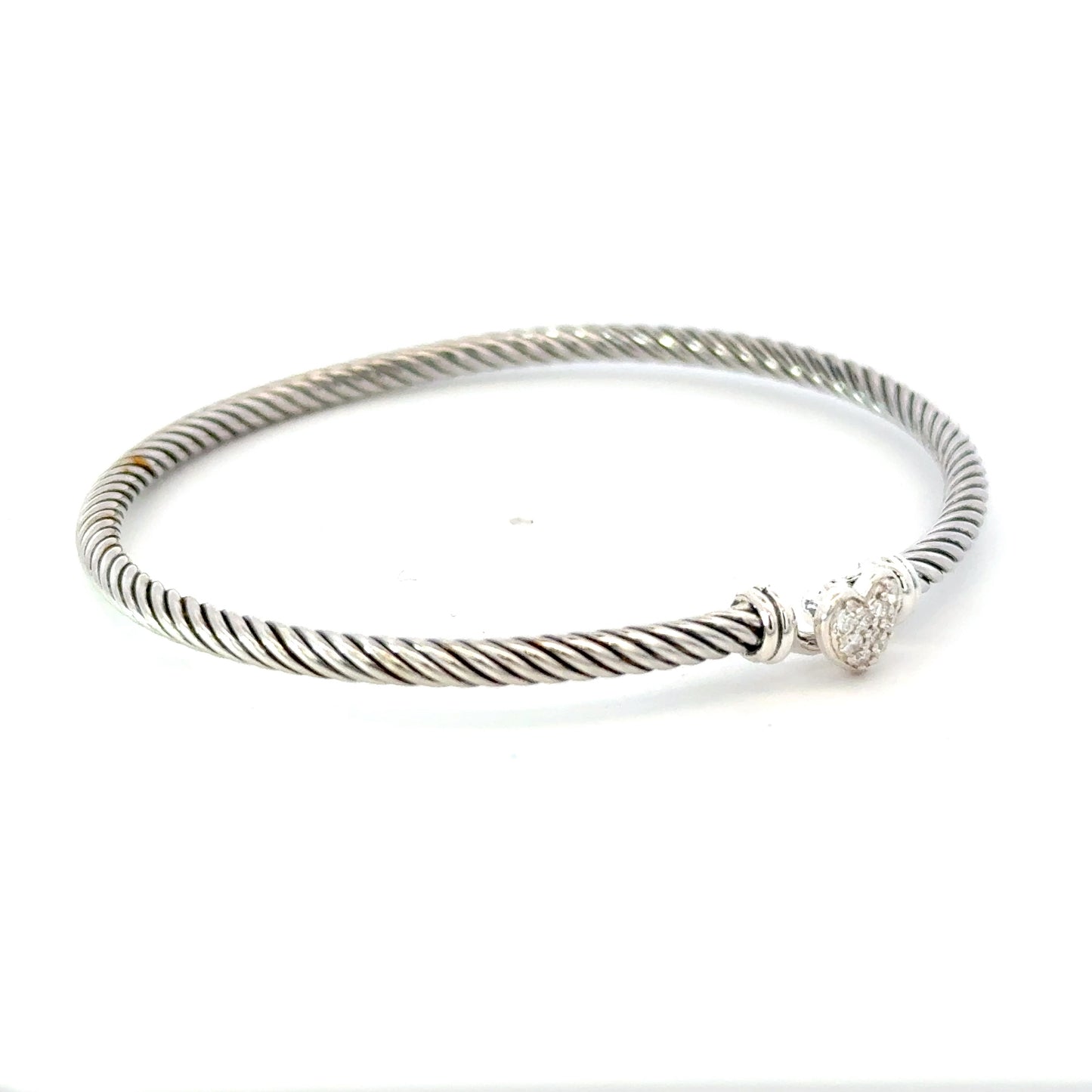 David Yurman Diamond Cuff Bracelet Size M 7.5" 3 mm Sterling Silver Estate DY642