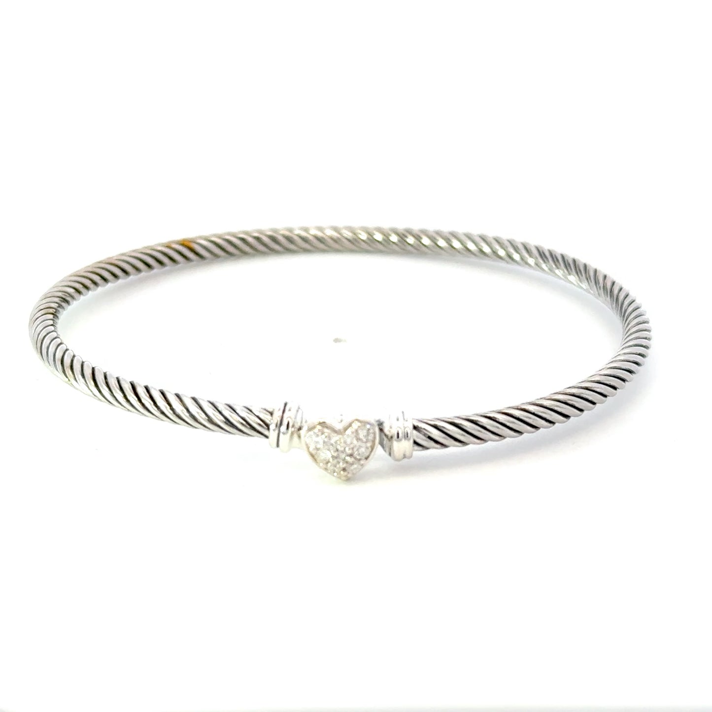 David Yurman Diamond Cuff Bracelet Size M 7.5" 3 mm Sterling Silver Estate DY642