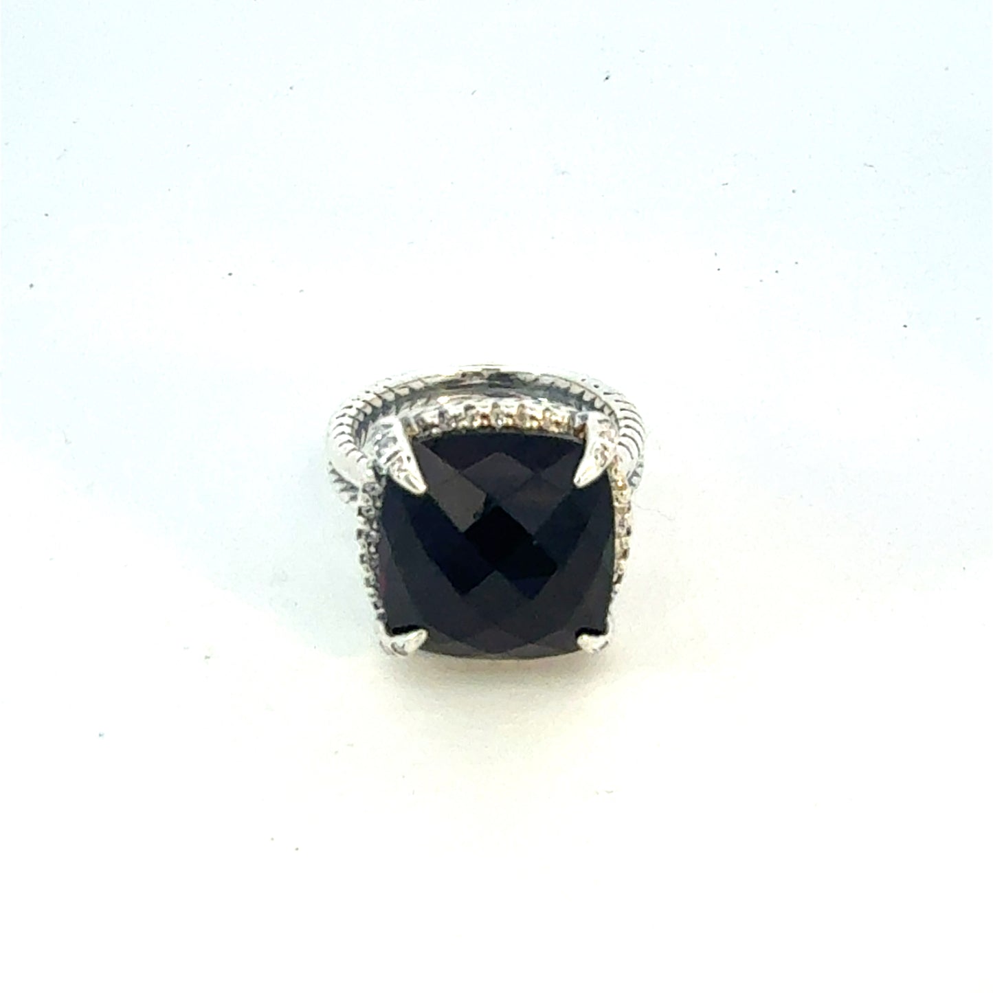 David Yurman Black Onyx Ring Size 6.5, 14 mm Sterling Silver Estate DY644