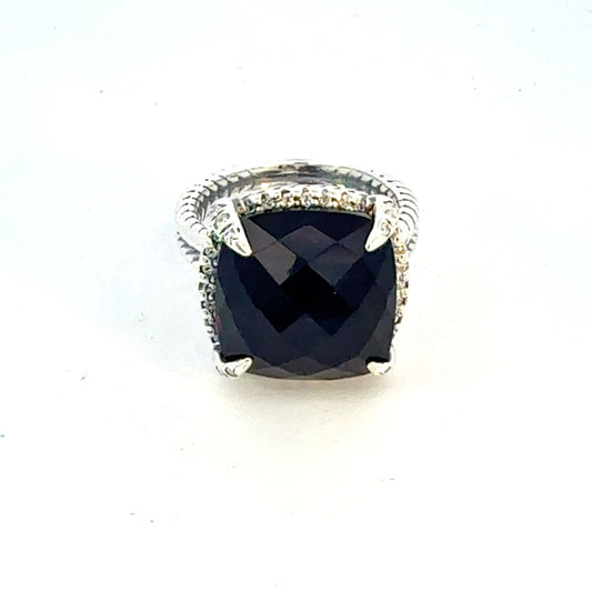 David Yurman Black Onyx Ring Size 6.5, 14 mm Sterling Silver Estate DY644