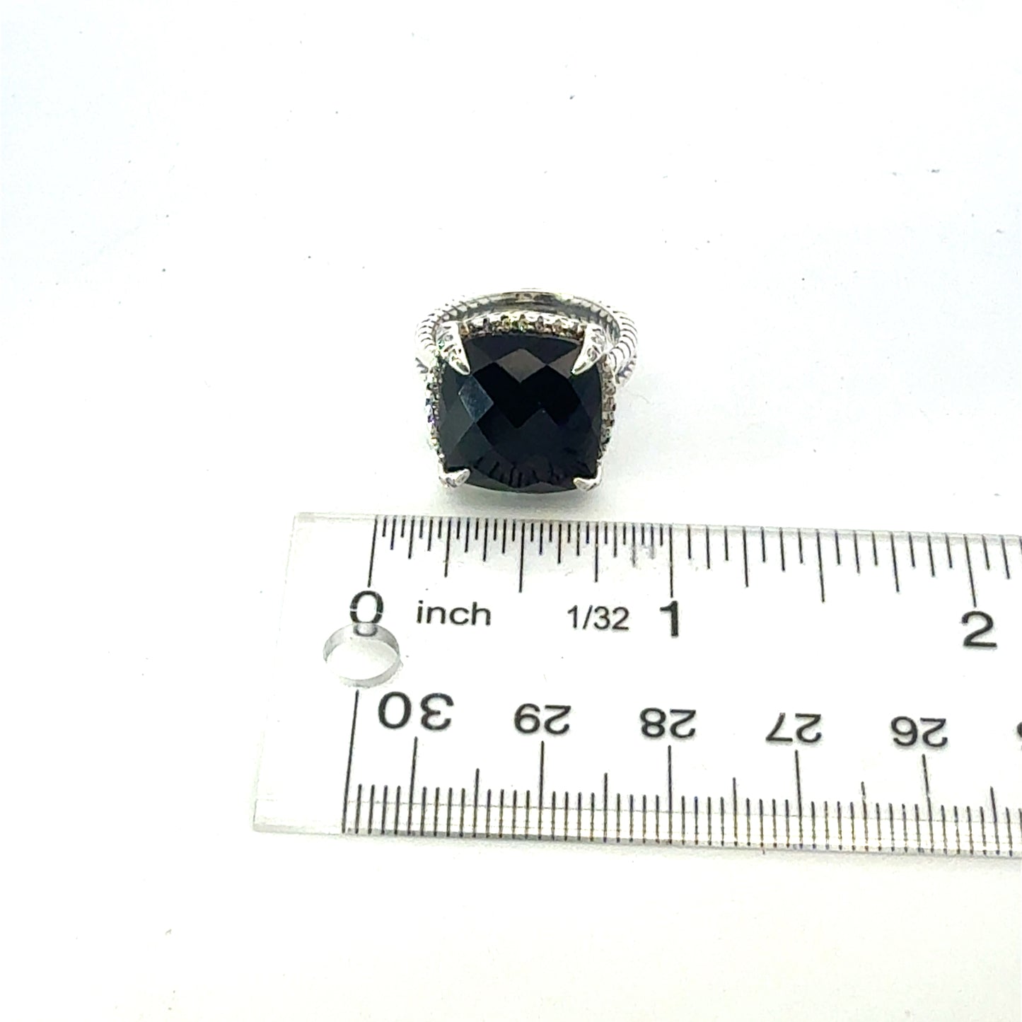 David Yurman Black Onyx Ring Size 6.5, 14 mm Sterling Silver Estate DY644