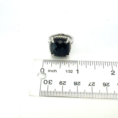 David Yurman Black Onyx Ring Size 6.5, 14 mm Sterling Silver Estate DY644