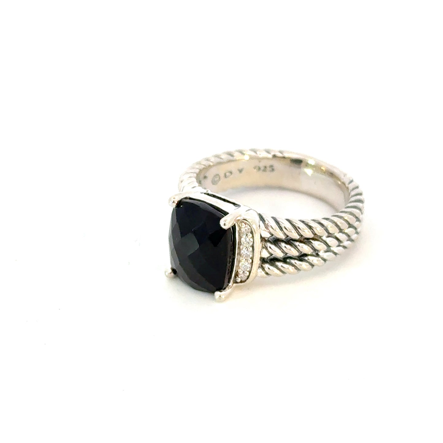 David Yurman Onyx Diamonds Ring Size 6.5 Sterling Silver Estate DY649