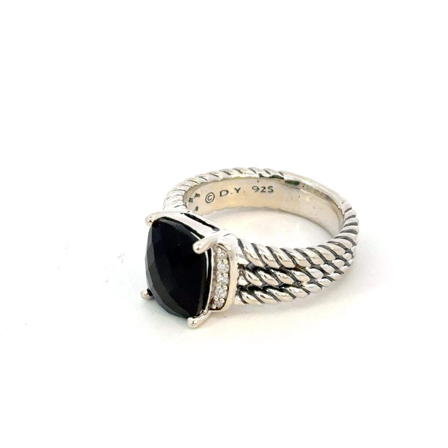David Yurman Onyx Diamonds Ring Size 6.5 Sterling Silver Estate DY649