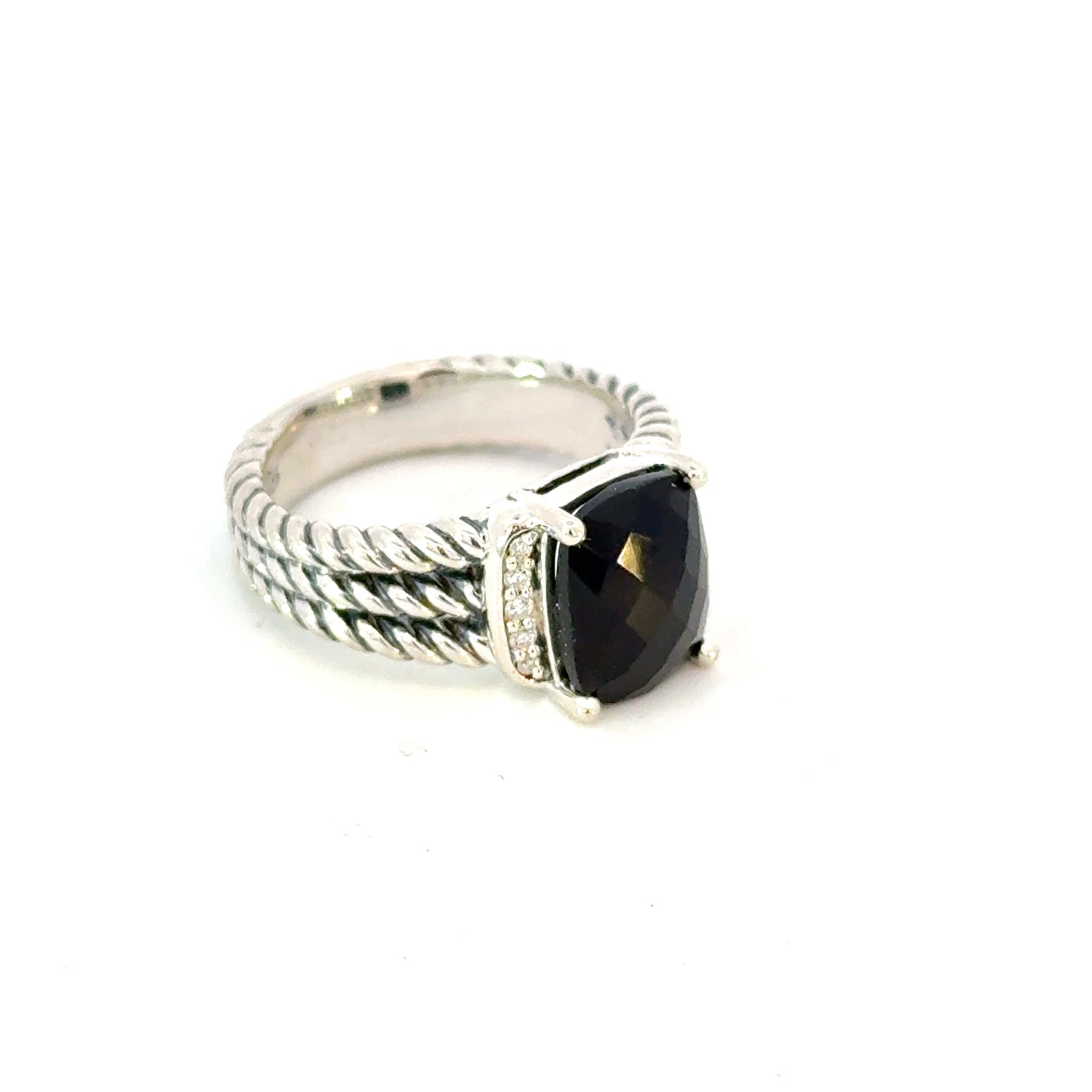 David Yurman Onyx Diamonds Ring Size 6.5 Sterling Silver Estate DY649