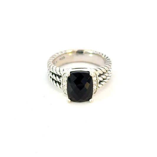 David Yurman Onyx Diamonds Ring Size 6.5 Sterling Silver Estate DY649