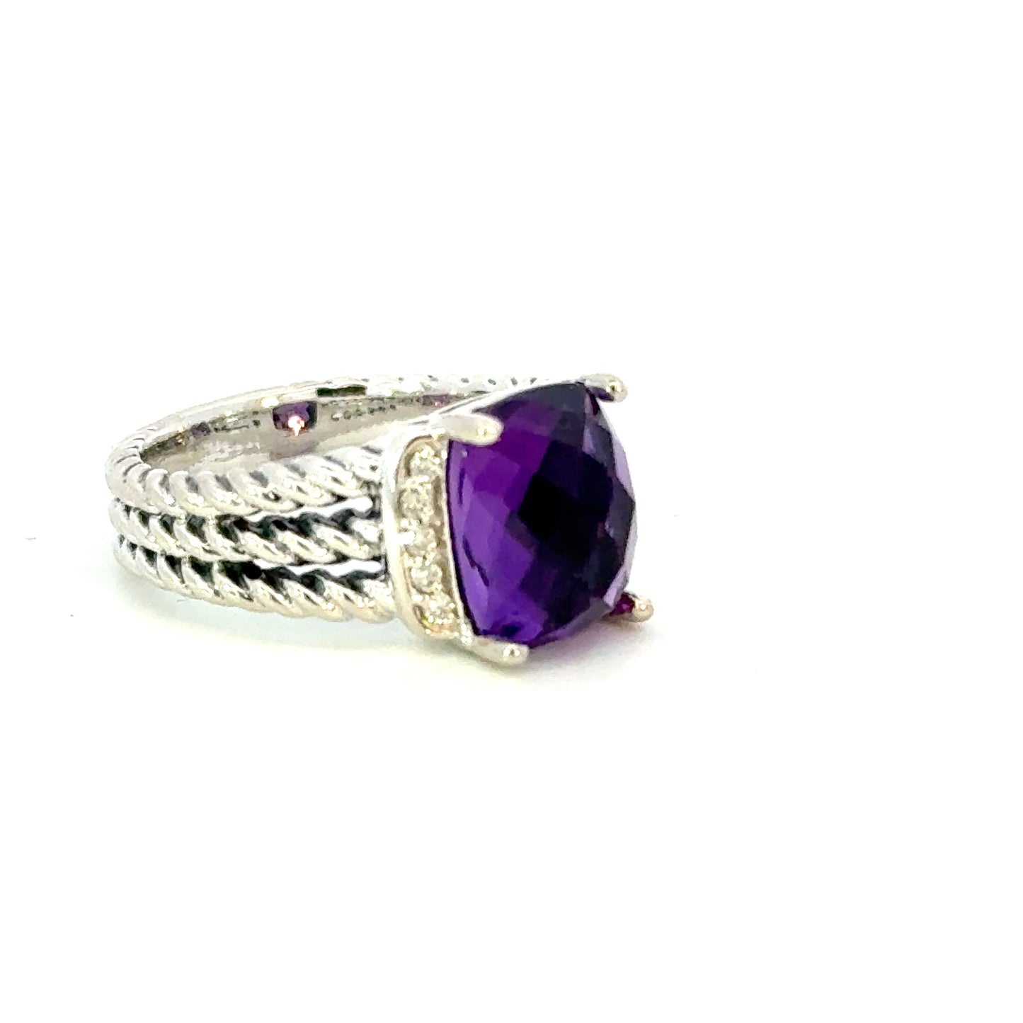 David Yurman Amethyst Diamond Ring Size 5.5 Sterling Silver Estate DY651