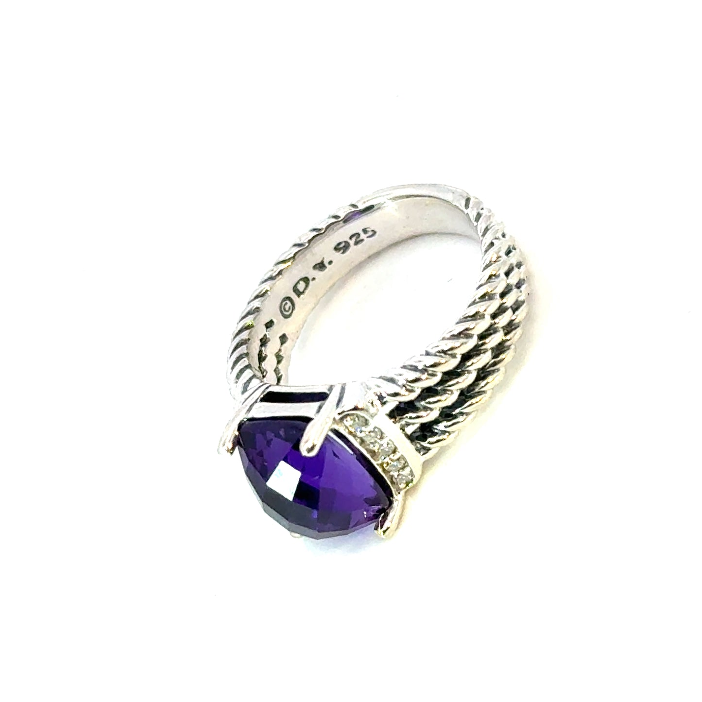David Yurman Amethyst Diamond Ring Size 5.5 Sterling Silver Estate DY651