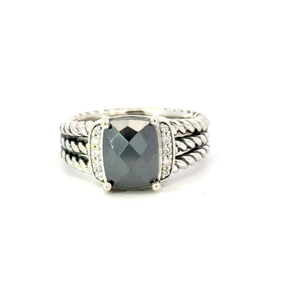 David Yurman Black Orquid Diamond Ring Size 7 Sterling Silver Estate DY652