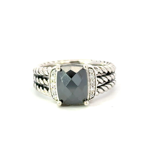 David Yurman Black Orquid Diamond Ring Size 7 Sterling Silver Estate DY652