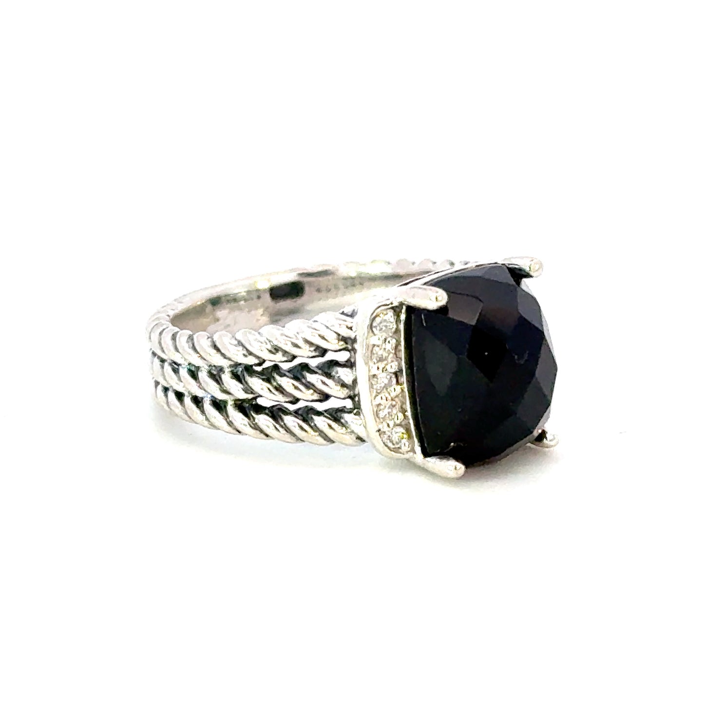 David Yurman Onyx Diamond Ring Size 5.5 Sterling Silver Estate DY653