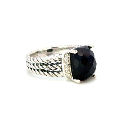 David Yurman Onyx Diamond Ring Size 5.5 Sterling Silver Estate DY653